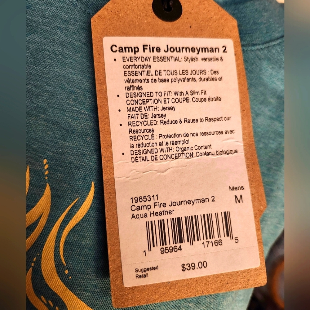 NWT PrAna Campfire Journeyman 2 Tee Organic Cotton Jersey T-Shirt Aqua Medium - Picture 6 of 9